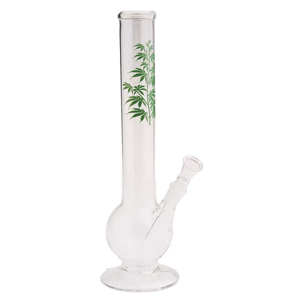 Green Leaf Straight Glasbong 30 cm mit grünem Blattdesign