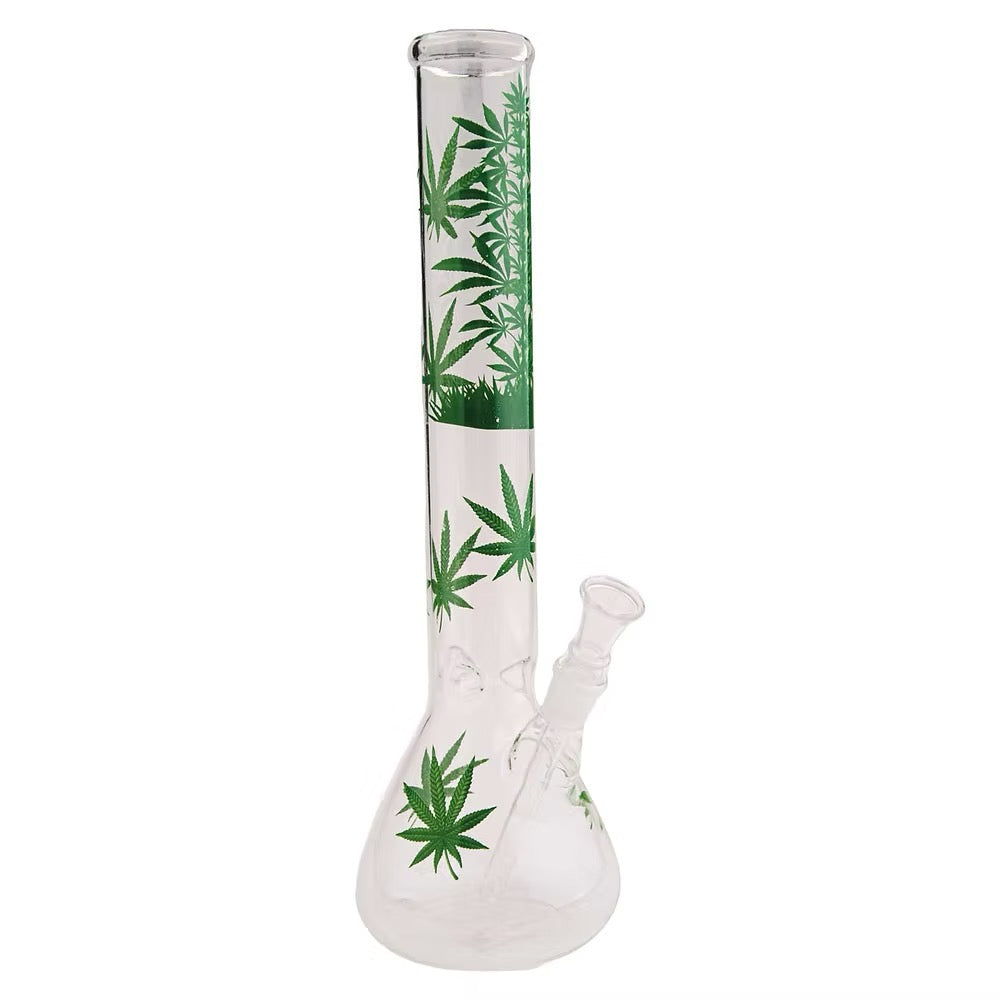 Cannabis Large Glasbong 40 cm mit grünem Blattdesign